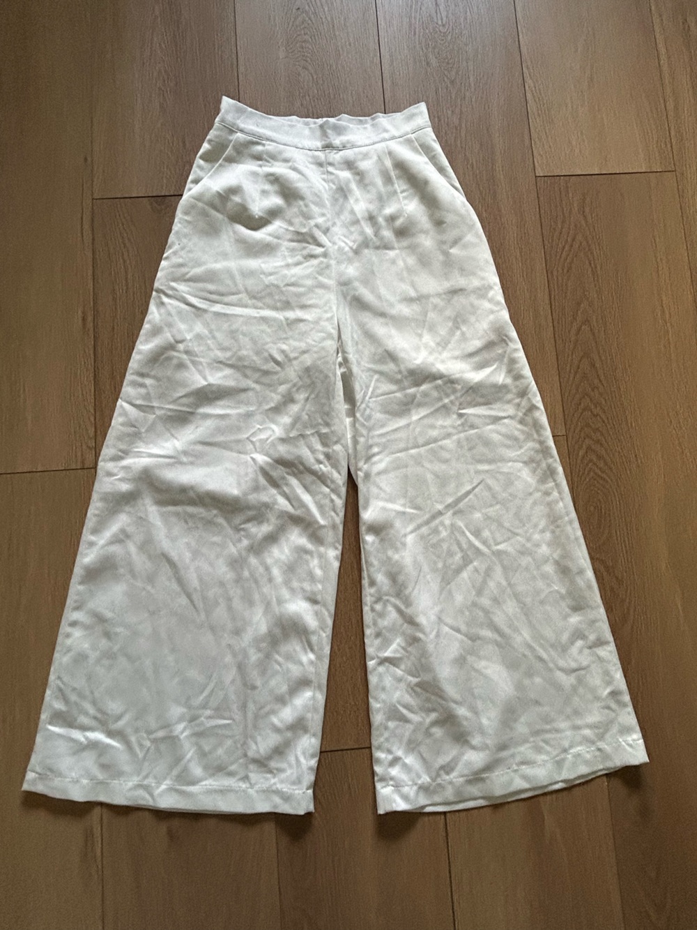 White Wide-Leg High Waisted Women's Pants